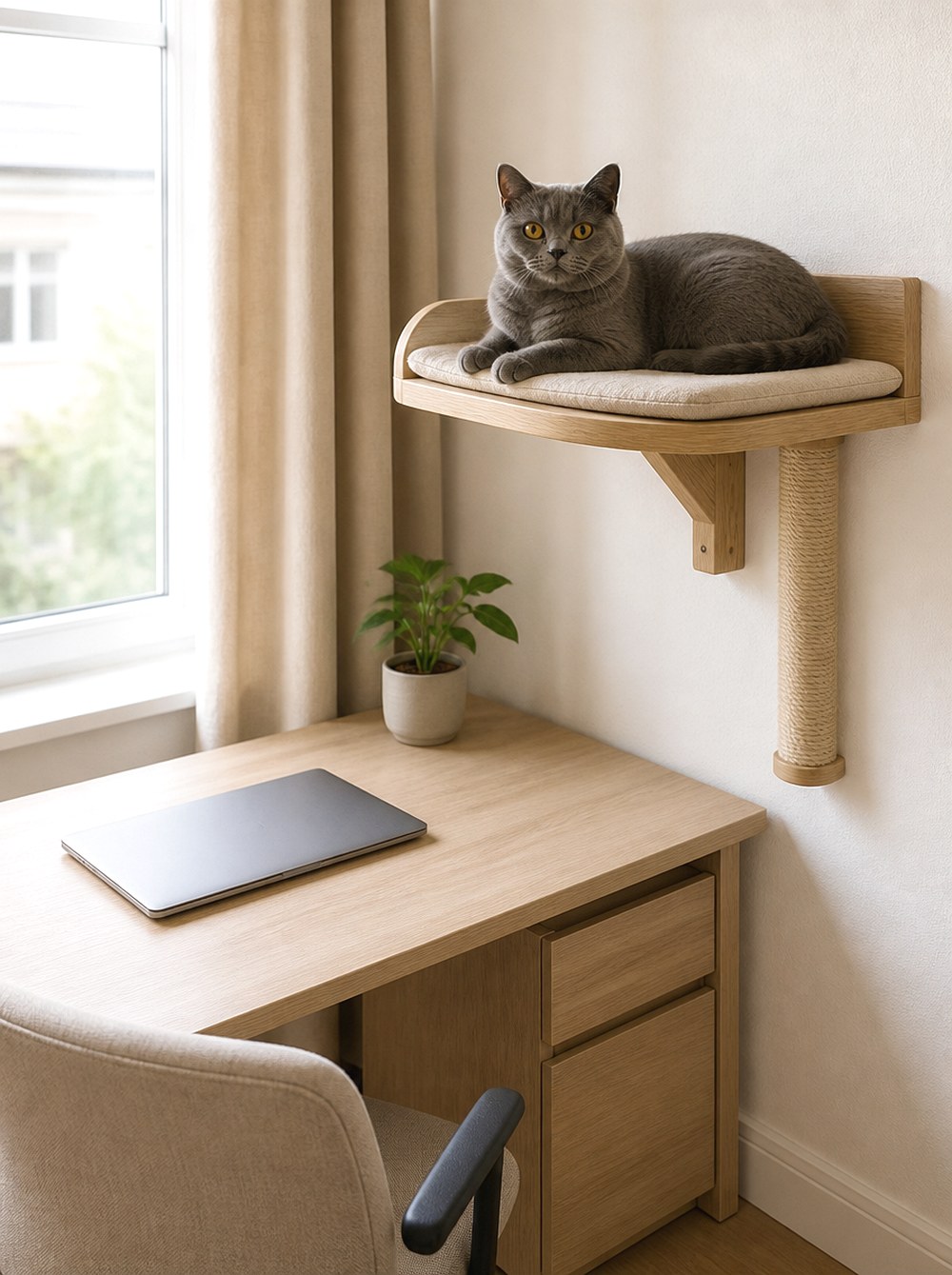 A Desk Side Shelf for a Cat That Interrupts Work
