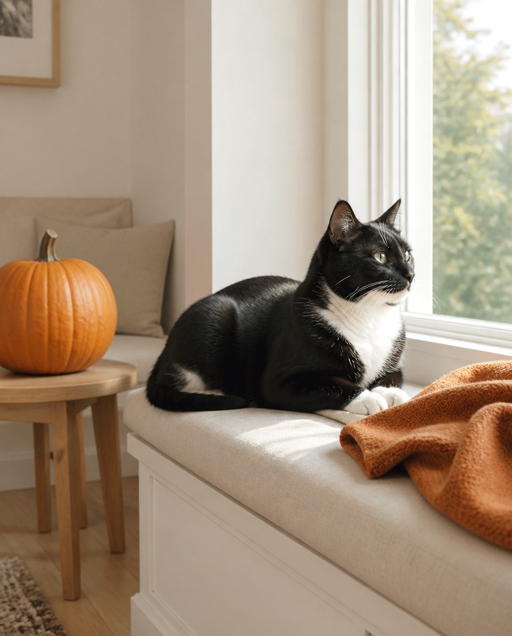 After Halloween Morning Window and Pumpkin Scene