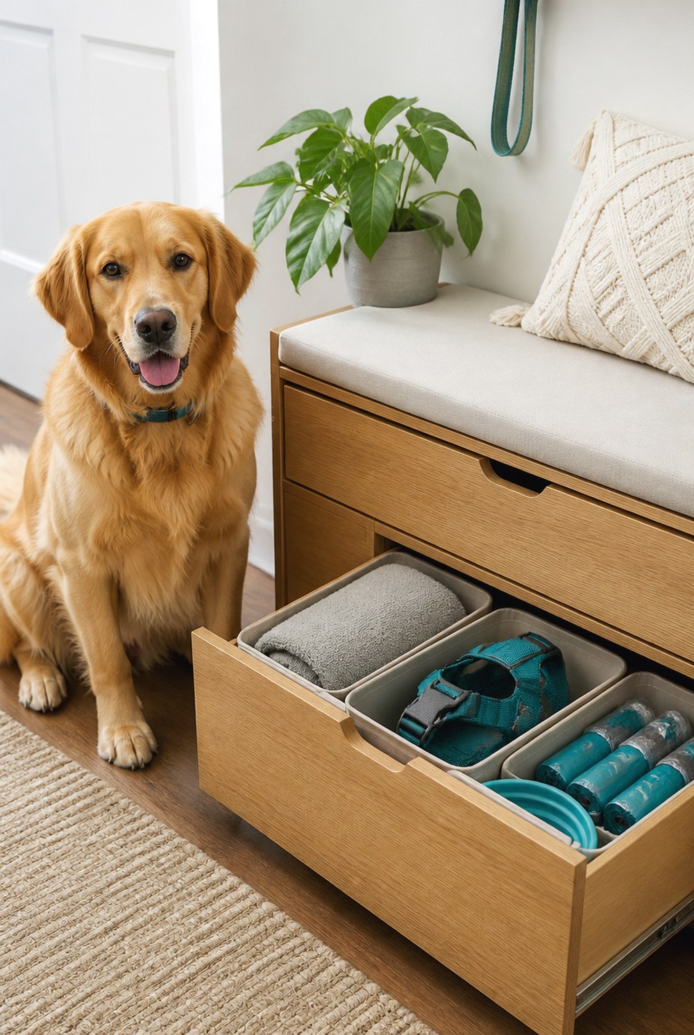 After Entry Bench With Hidden Pet Storage