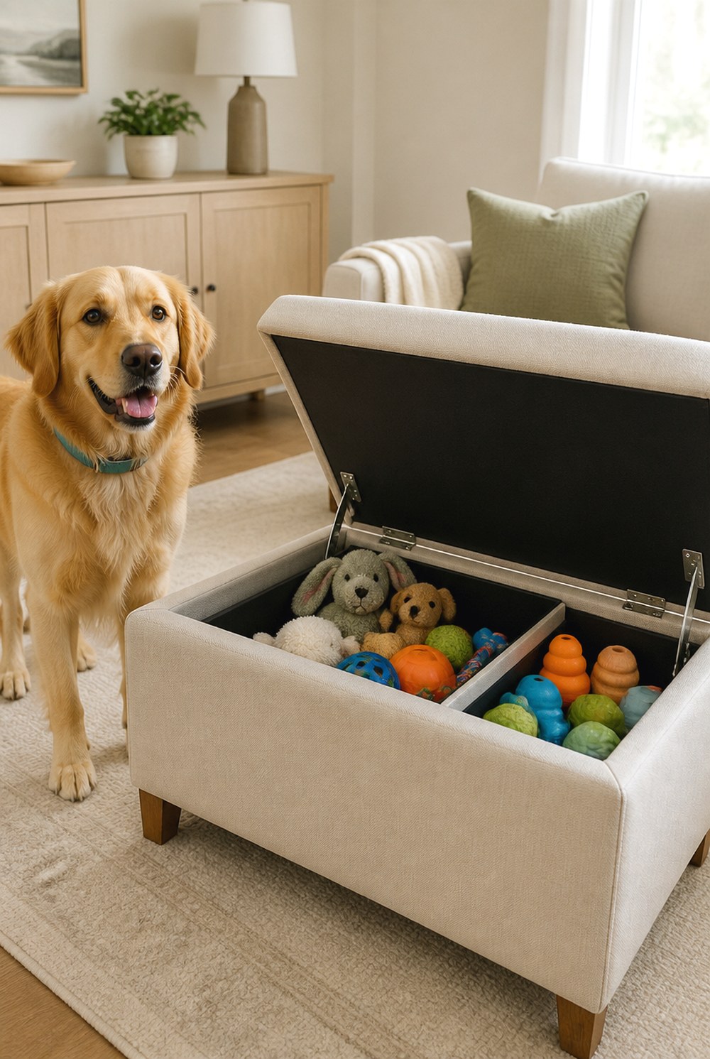 After Turn a Storage Ottoman Into a Hidden Toy Cabinet