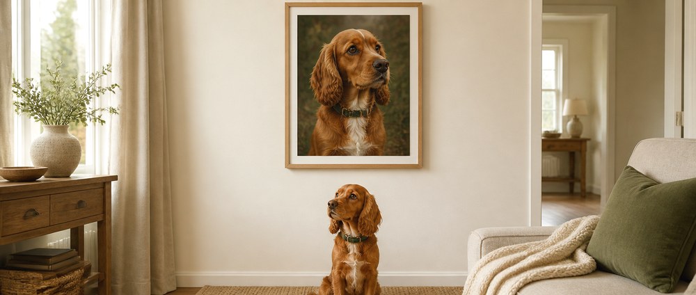 After Add One Oversized Framed Dog Portrait