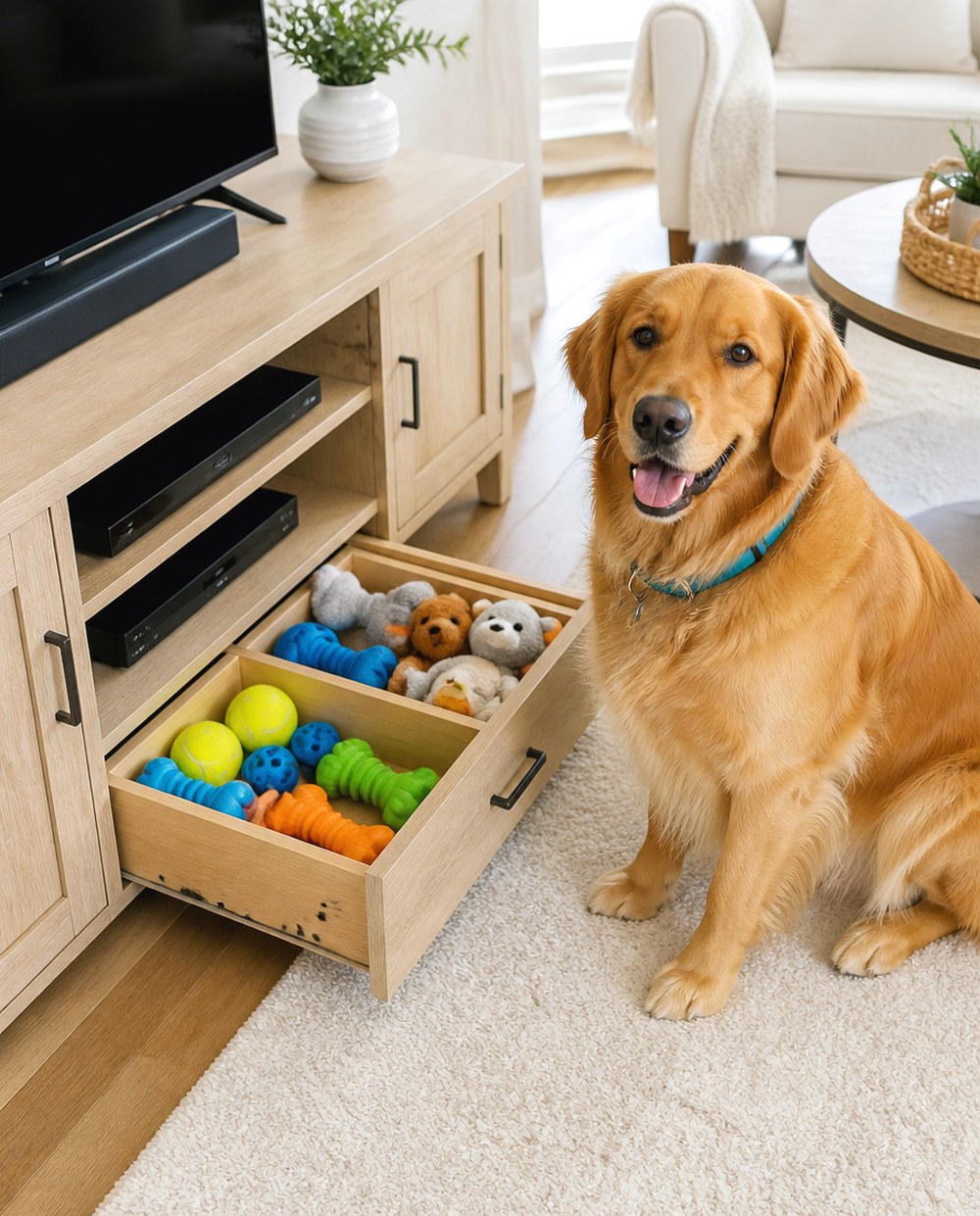 After Give the TV Console One Dedicated Toy Drawer