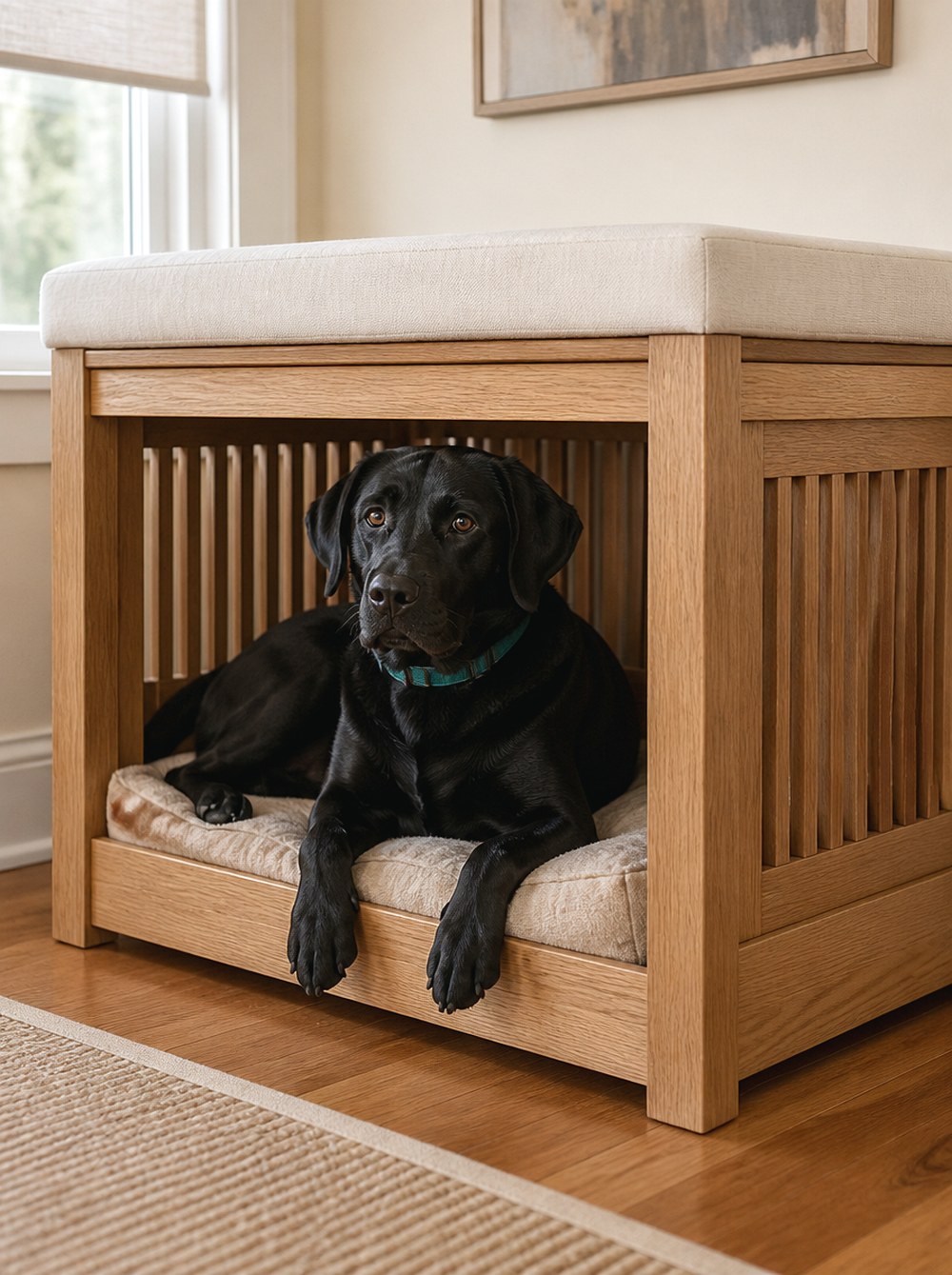 After A Window Seat Crate With a Cushioned Top