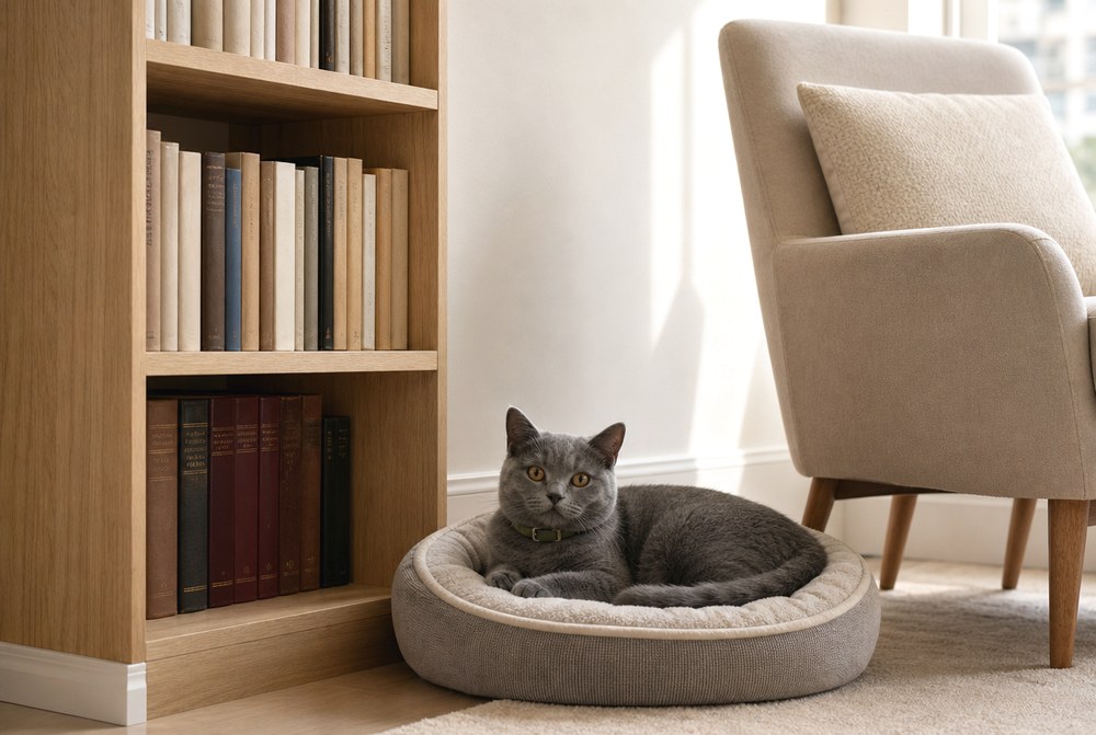 After Bookshelf End Nook with a Protected Pet Zone