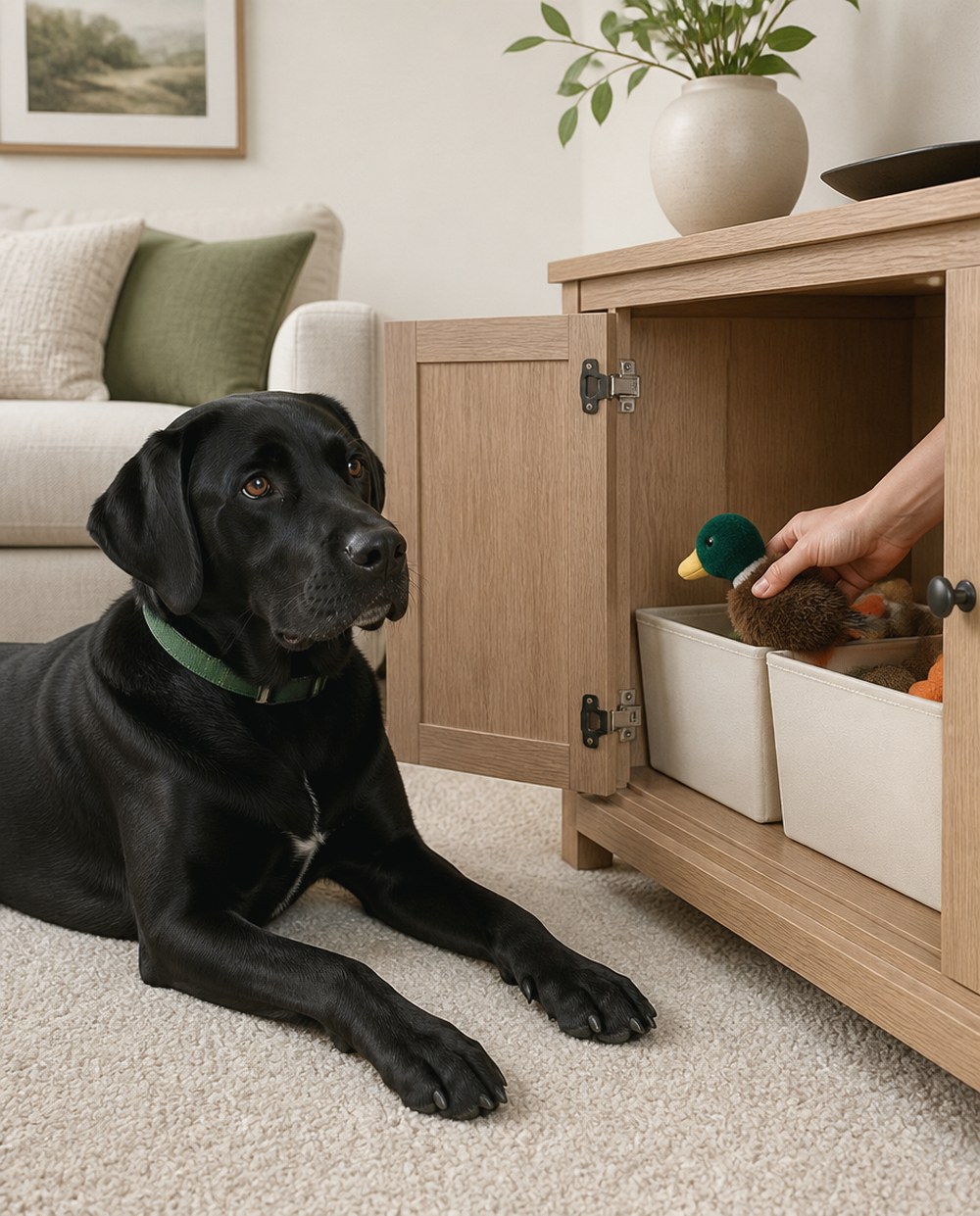 After Dedicate One Lower Media Cabinet to Dog Toys