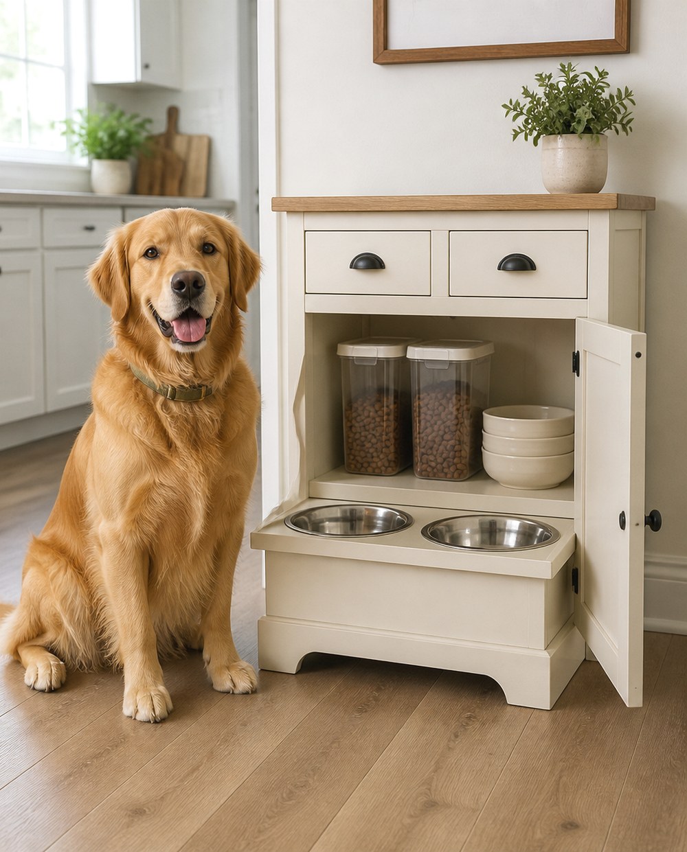 After Freestanding Farmhouse Feeding Hutch