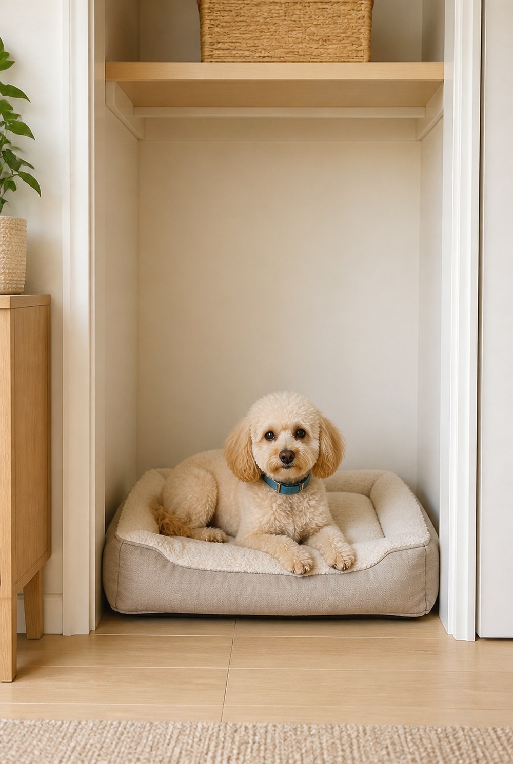After Turn an Open Closet Alcove Into a Dog Bed Nook