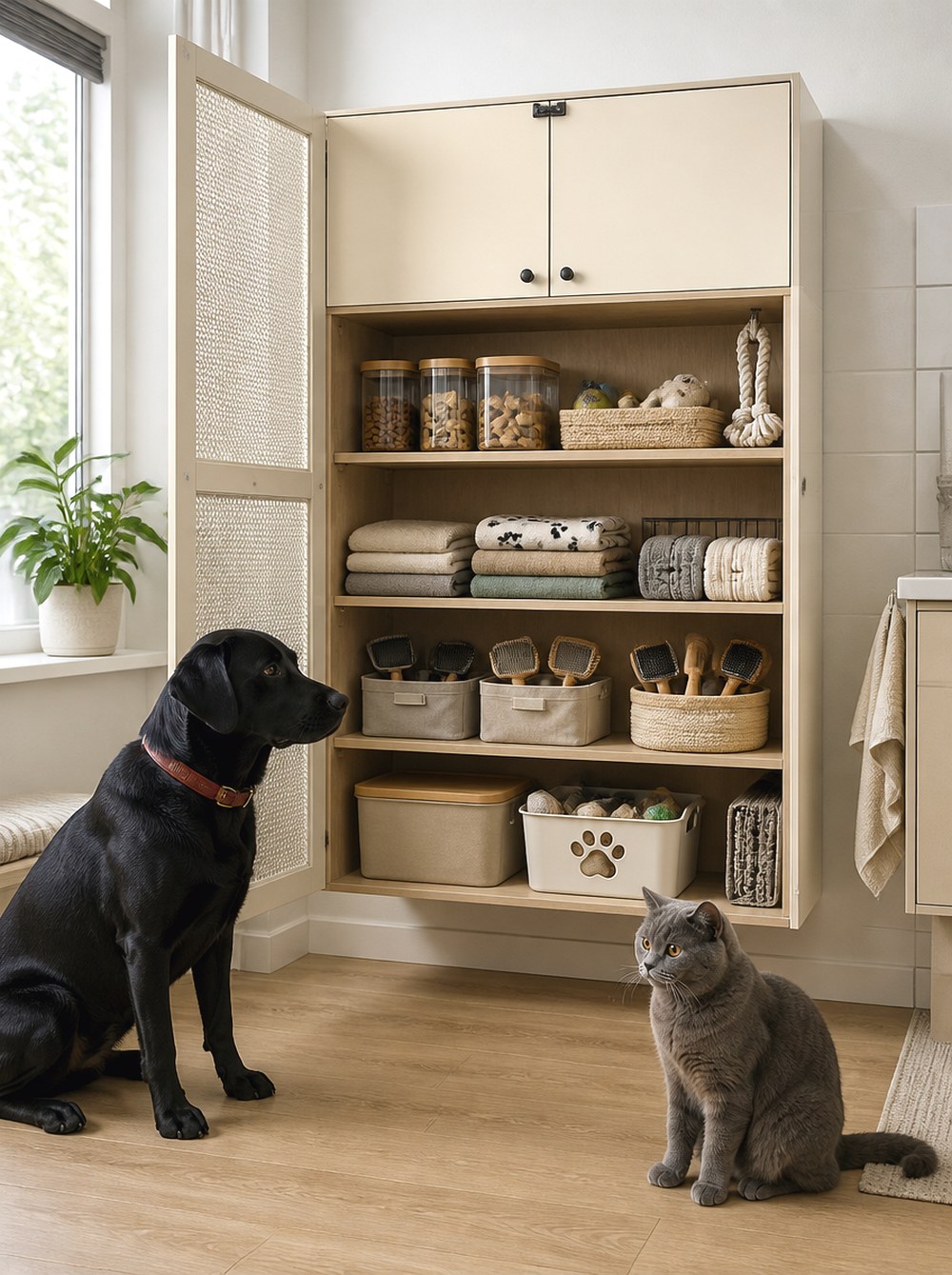 After Use a Closed Supply Cabinet With Separate Dog and Cat Sections