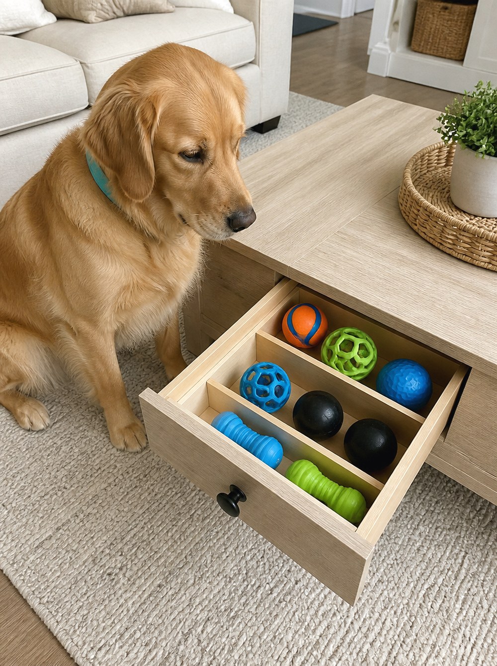 After Dedicate a Drawer in the Coffee Table to Small Toys