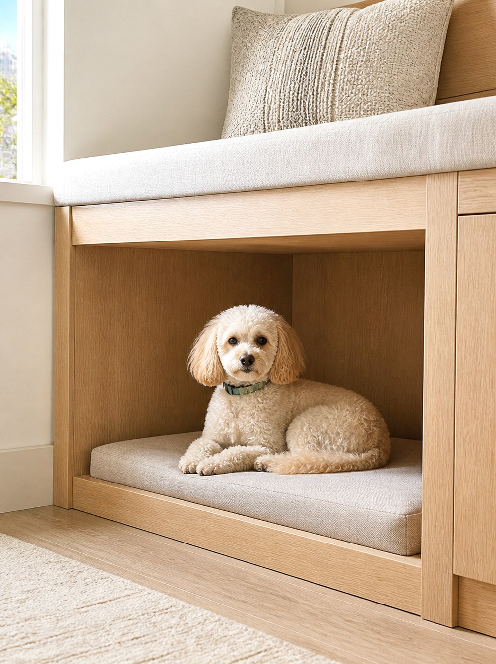 After Fit the Bed Into an Open Bench Cubby