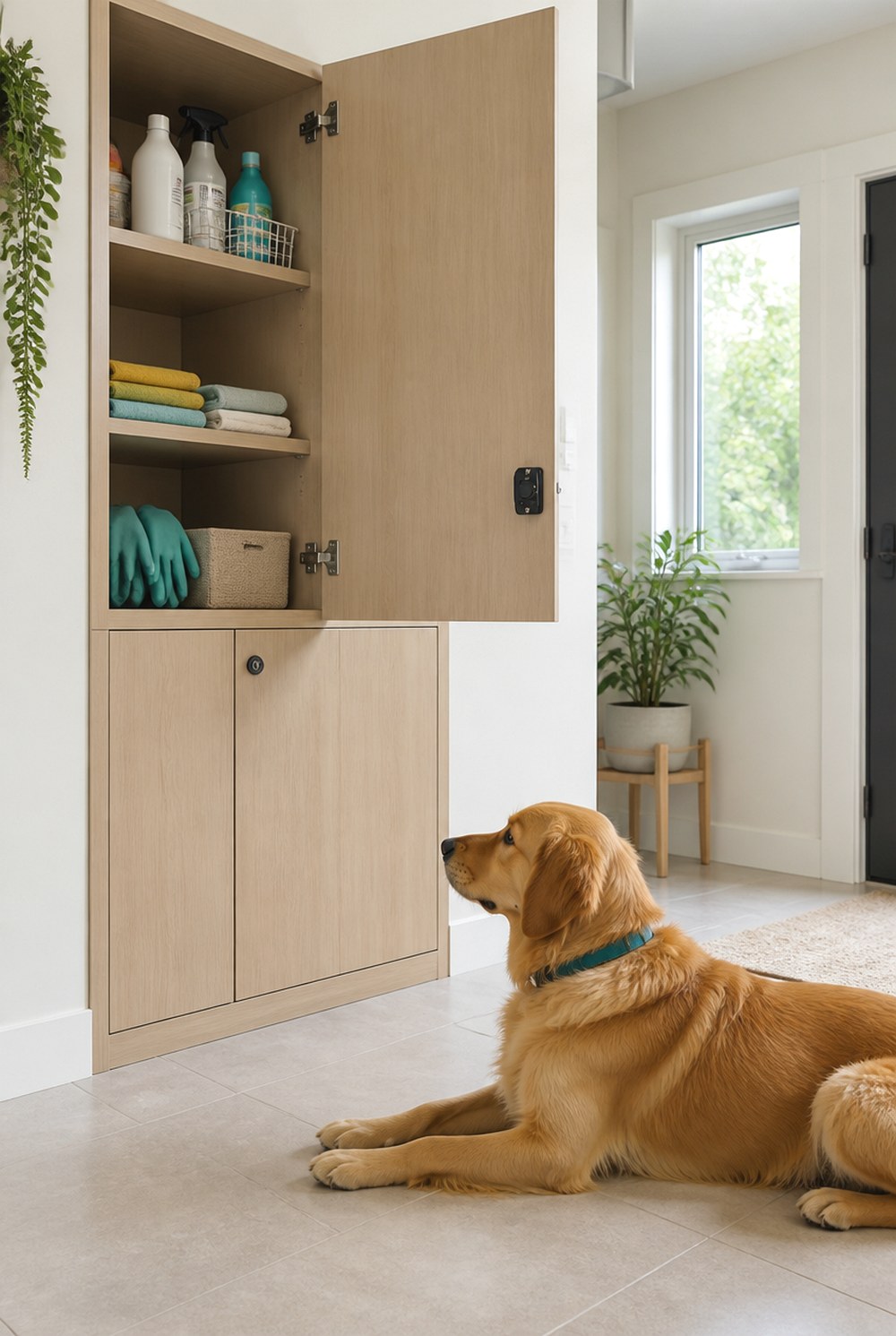 After Lock Cleaning Supplies Into One Pet Safe Utility Zone