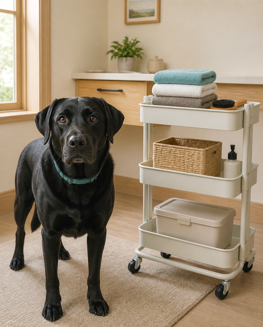 After Repurpose a Rolling Cart for Grooming Supplies