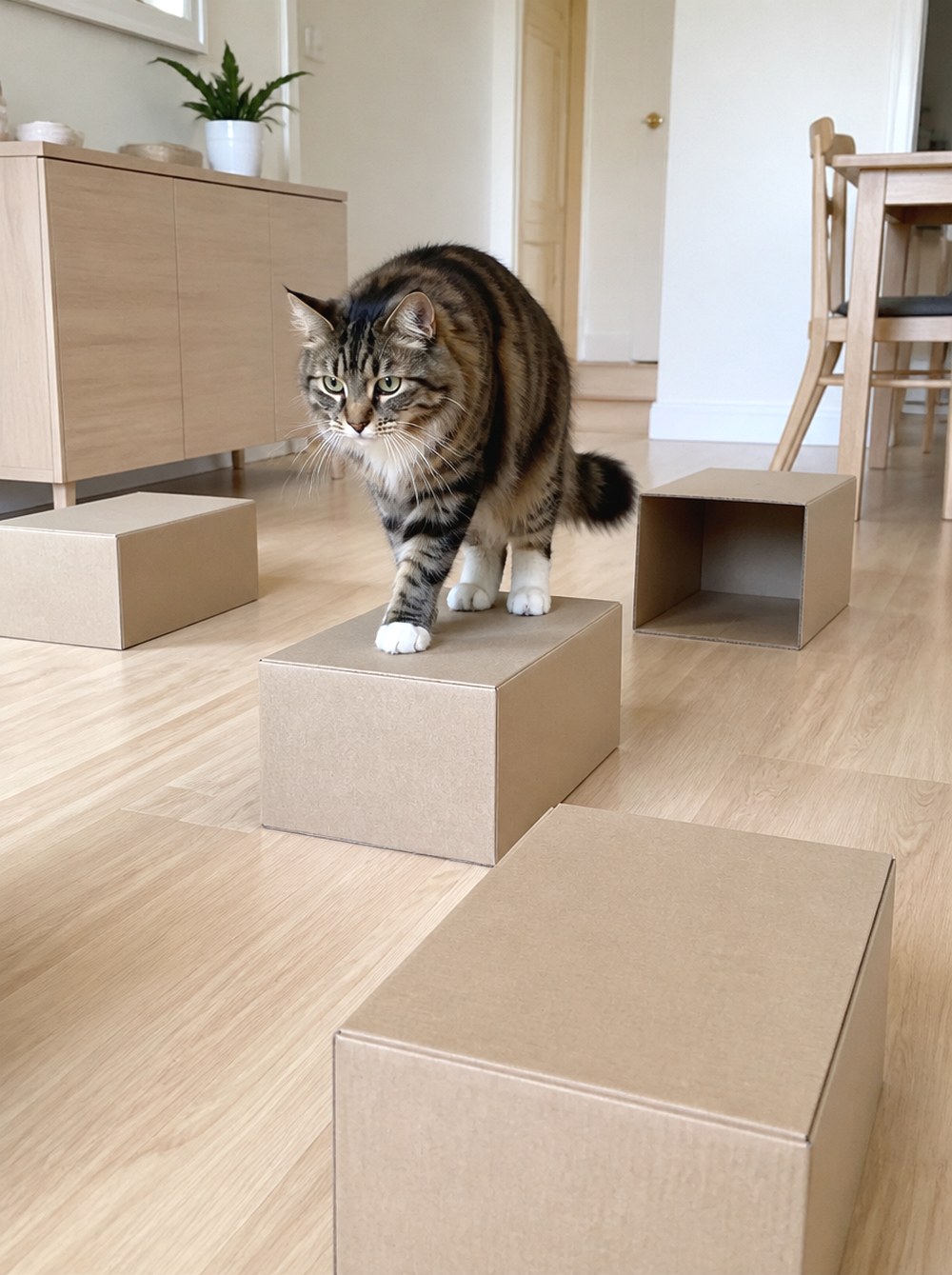 After Lay Out a Floor Level Cardboard Stepping Course