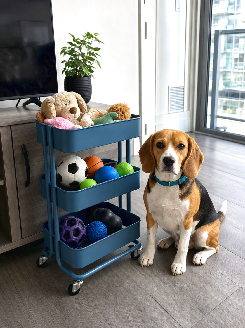 Slim Rolling Cart Beside the Media Unit