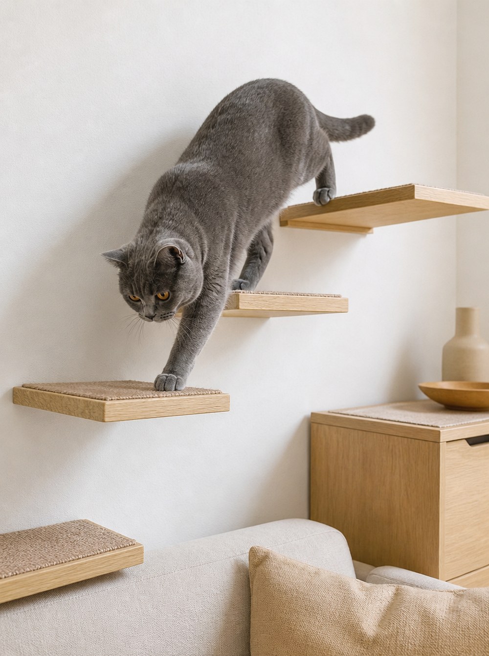 Slim Staggered Wall Steps for a Narrow Room